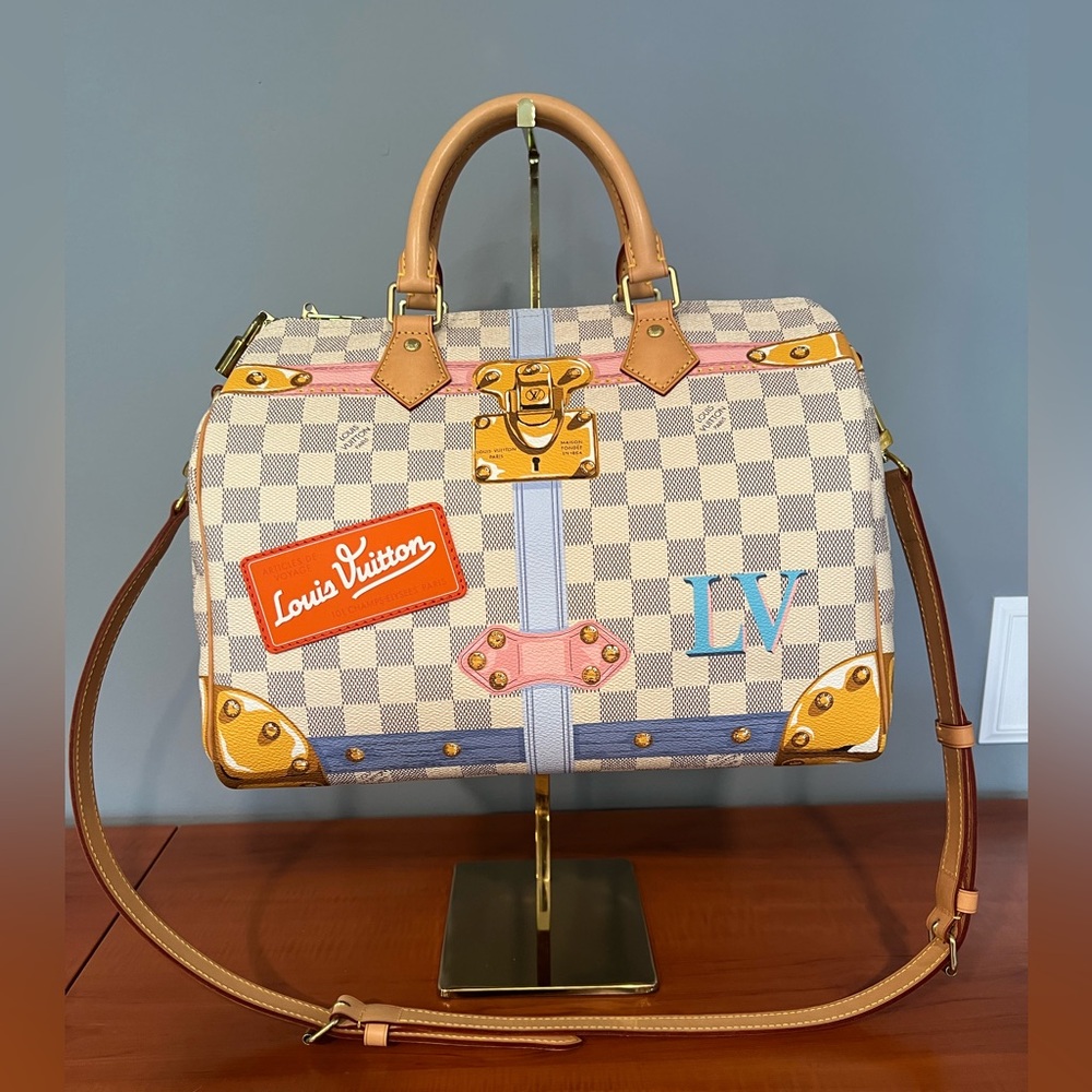 Louis Vuitton Damier Azur Summer Trunks Speedy 30 Bandouliere Bag
